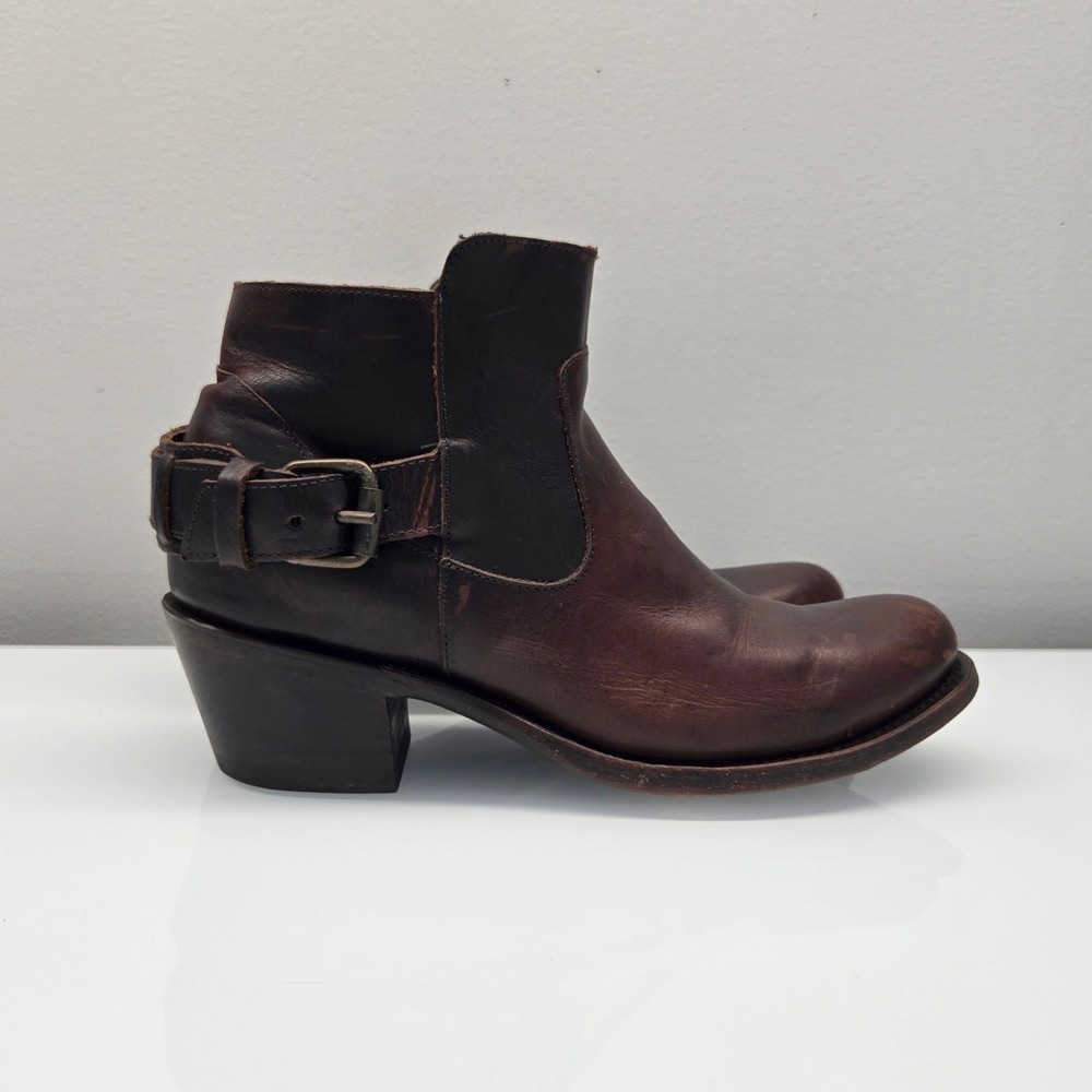 JB Dillon Sonora Ankle Boot Women 7 Luggage Brown Buckle Western Moto Distressed
